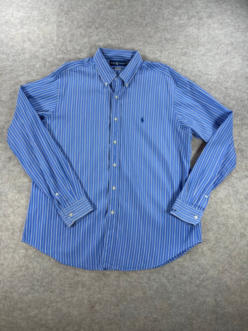 Polo Ralph Lauren Striped Button Down Shirt Men Blue Classic Fit AP Monogram XL